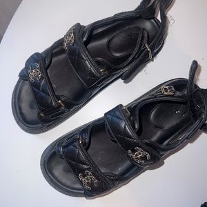 CHANEL Grained Calfskin Velcro Dad Sandals